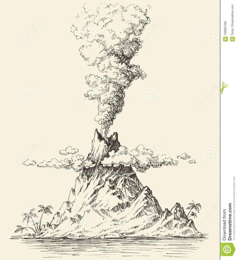 Active volcano drawing stock vector. Illustration of landscape - 108967465 Volcano Sketch, Vulcano Che Erutta, Volcano Tattoo, Island Sketch, Volcano Drawing, Landscape Pencil Drawings, Volcanic Eruption, Mountain Drawing, Landscape Sketch