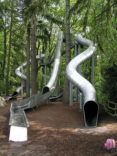 Backyard Slide, Steel Architecture, Cool Tree Houses, Outdoor Play Area, Play Ground, Natural Playground, Playground Design, Backyard Playground, Backyard Play