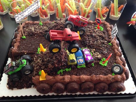 Monster Truck Cake Monster Truck Sheet Cake Ideas, Monster Truck Cupcakes Ideas, Monster Truck Sheet Cake, Monster Trucks Cake, Monster Truck Cupcakes, Monster Truck Birthday Cake, Costco Cake, Truck Cupcakes, Truck Birthday Cakes