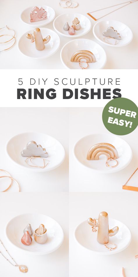 5 DIY Ring Dishes - mikyla Diy Ring Tray, Make A Cactus, Cactus Ring, Bake Clay, Diy Dish, Craft Toys, Oven Bake Clay, Beginner Pottery, Diy Air Dry Clay