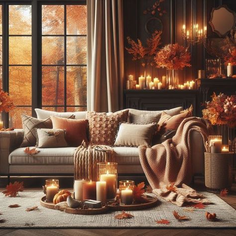 Autumn Living Room Ideas, Fall Living Room Ideas, Cozy Fall Living Room, Elegant Fall Decor, Sectional Sofa Beige, Autumn Living Room, Beige Sectional, Fall Living Room, Cozy Fall Decor