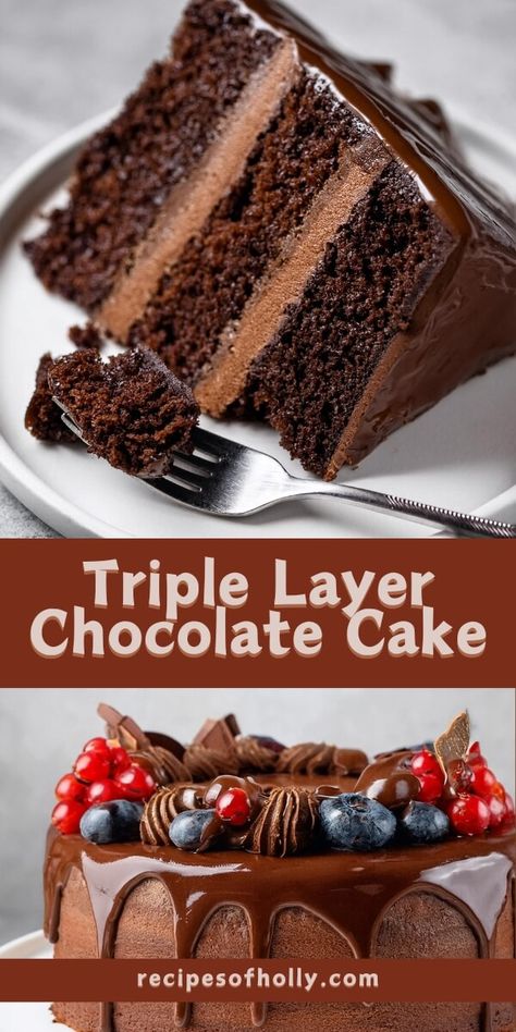 Triple Layer Chocolate Cake 3 Layer Chocolate Cake Birthday, 3 Layer Chocolate Cake, Three Layer Chocolate Cake, Triple Layer Chocolate Cake, Hosting A Dinner Party, Layer Chocolate Cake, Triple Chocolate Cake, Decadent Chocolate Cake, Trifle Recipe