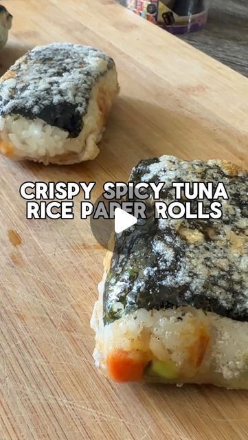 Vince Vasquez on Instagram: "Crispy rice paper rolls are an easy way to bring crunchy texture to some rice paper. We always have rice paper around because not only does it keep in the pantry for a while, it’s a great way to bring life to everyday meals. I used canned Korean spicy tuna for this recipe because it’s so good but if you don’t have that, mix in sriracha with your mayo for the tuna mixture! #foodreels #spicytunaroll #ricepaper #foodreels #ricepaperhack" Rice Paper Tuna, Rice Paper Tuna Rolls, Rice Paper Cheese Sticks, Easy Rice Paper Recipes, Tuna Rice Paper Rolls, Recipes With Rice Paper, Crispy Rice Spicy Tuna, Crispy Rice Paper Rolls, Chicken Rice Paper Rolls