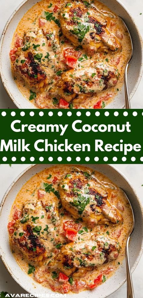 Craving a quick and easy dinner? This Creamy Coconut Milk Chicken Recipe is perfect for busy weeknights. With simple ingredients and minimal prep time, you’ll have a comforting meal ready in no time. Milk Chicken, Coconut Milk Chicken, Delicious Chicken Breast Recipes, Chicken Crockpot Recipes Easy, Coconut Milk Recipes, Coconut Sauce, Chicken Breast Seasoning, Coconut Chicken, Yummy Chicken Recipes