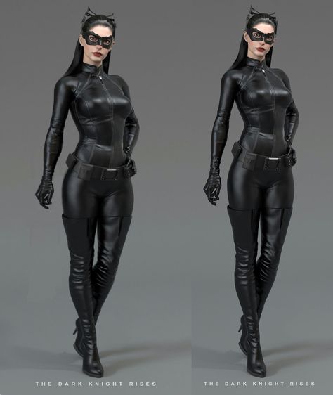 At the right, the original figure of Anne Hathaway, characterizing Selina Kyle as Catwoman in the Movie Batman Rises. At the left same figure, as a edited image to offer one more natural proportions. Why do we have to like what we imagine unreal and we can not see the beauty of reality? Anne Hathaway Catwoman Costume, Cat Woman Movie, Catwoman Costume Diy, Cat Woman Anne Hathaway, Diy Catwoman Costume, Catwoman Anne Hathaway, Cat Woman Halloween Costume, Batman And Catwoman Costumes, Batman Rises