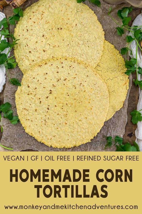 Just 3 simple ingredients come together to create these delicious Homemade Corn Tortillas recipe that is perfect for all your tortilla needs. #wholefoodplantbased #vegan #oilfree #glutenfree #plantbased | monkeyandmekitchenadventures.com Wfpb Bread, Plant Based Foods List, Tortilla Recipes, Corn Tortilla Recipes, Monkey And Me Kitchen Adventures, Monkey And Me, Tortillas Recipe, Homemade Corn Tortillas, How To Make Tortillas