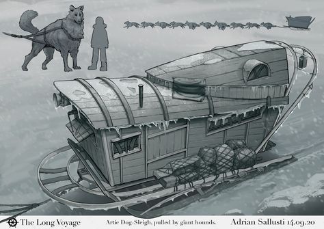 ArtStation - Arctic Dog-sleigh, Adrian Sallusti Dog Sleigh, Arctic Explorers, Dog Sled, Dungeons And Dragons Homebrew, Creature Concept Art, Dog Sledding, Creature Concept, Sled, Dungeons And Dragons