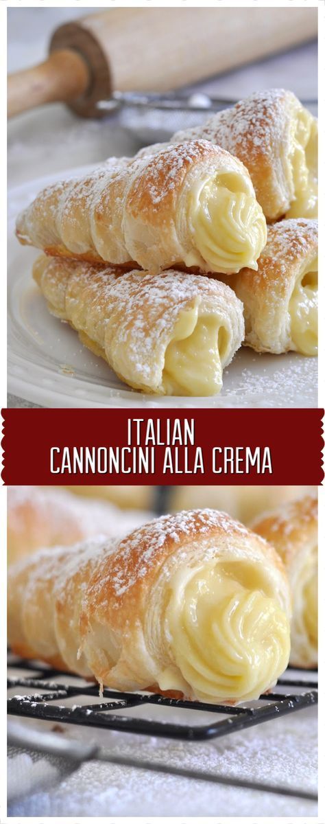 Italian Cream Stuffed Cannoncini, Cream Stuffed Cannoncini, Puff Pastry Horns, Pastry Horns, Mousse Au Chocolat Torte, Pastries Recipes Dessert, Cannoli Recipe, Cream Puff Recipe, Cream Horns