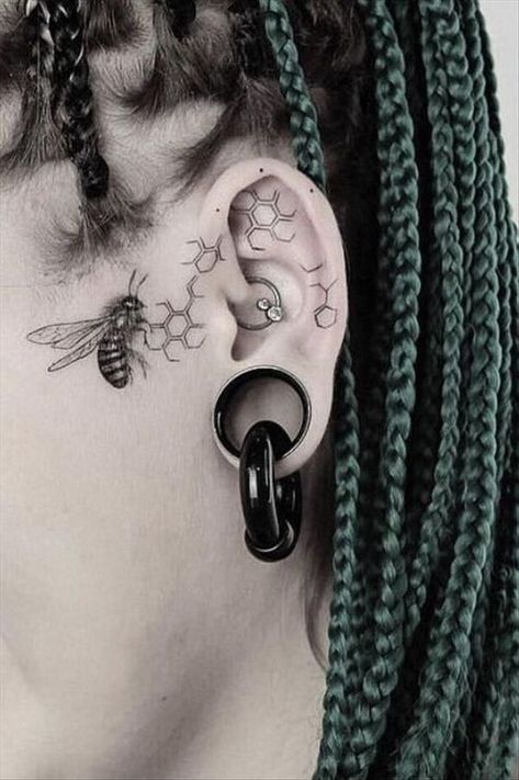 Sideburn Tattoo, Inner Ear Tattoo, Small Face Tattoos, Hairline Tattoos, Behind Ear Tattoos, Face Tattoos For Women, Tatuaje A Color, Face Tattoos, Head Tattoos