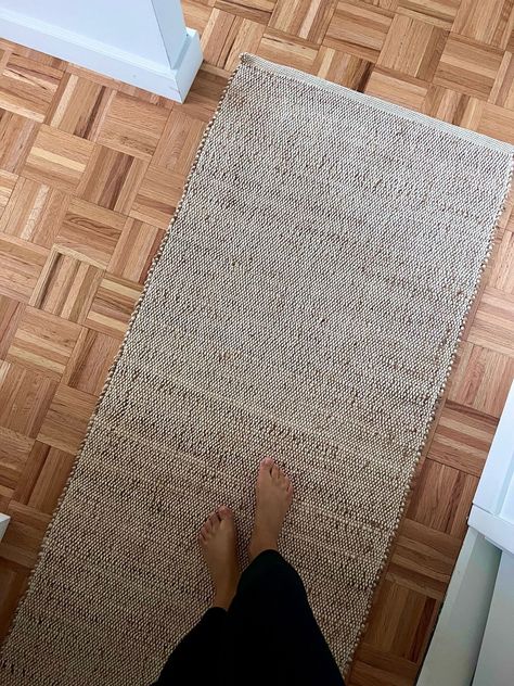 West Elm Runner Rug, Jute Hallway Runner, Neutral Runner Rug, Modern Kitchen Runner Rug, Entry Rug Ideas, Runner In Bathroom, Jute Runner Entryway, Modern Entryway Rug, Kitchen Mats Floor Ideas