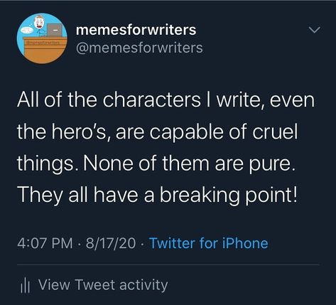 Writing Meme Account on Instagram: “What are your opinions on morally grey characters and characters of this nature?  . . . Follow @memesforwriters for more content like this!…” Writing Morally Grey Characters, Morally Gray Characters, Morally Grey Character, Grey Character, Writing Hacks, Morally Grey, Character Prompts, Writing Boards, Best Anime Couples