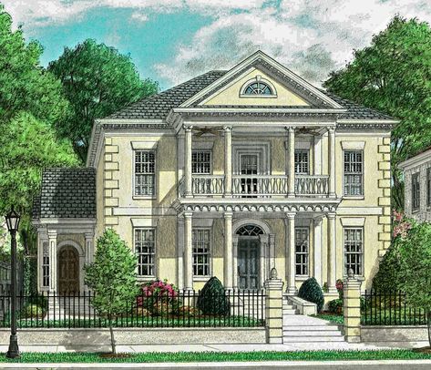 New Orleans House Exterior, Home Design Drawing, New Orleans Mansion, New Orleans Style Homes, Colonial Modern, House Plans Colonial, House With Balcony, House Planning, Mansion Floor Plan