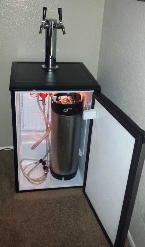 Build your very own Kegerator from a Danby DAR125SLDD Refrigerator. Diy Kegerator, Kegerator Cabinet, Outdoor Kegerator, Kegerator Bar, Basement Pub, Beer Safe, Kegerator Diy, Keezer Build, Beer Machine