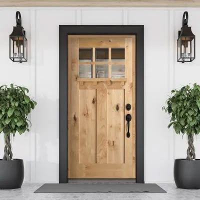 Glass Exterior Door, Glass Exterior, Craftsman Door, Exterior Doors With Glass, Wood Exterior Door, Knotty Alder, Wood Front Doors, Craftsman Bungalows, Farmhouse Exterior