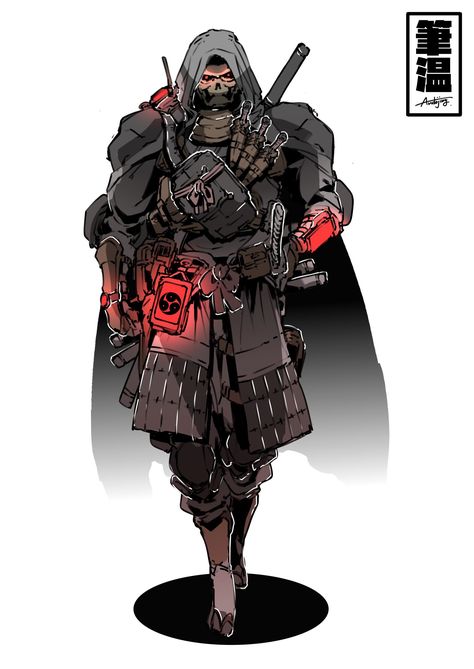 Twitter Modern Samurai Character, Samurai Concept Art, Samurai Character Design, Ninja Concept, Modern Samurai, Samurai Character, Samurai Concept, Armor Designs, Modern Fantasy