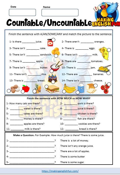 Distinguish Between Countable and Uncountable Nouns with Our Free Worksheets 🍎📚

Navigate the nuances of countable and uncountable nouns with our comprehensive worksheets. Tailored for learners at all levels, these free resources help clarify when to use 'a', 'an', 'some', and 'any', enhancing English language mastery.

#CountableUncountable #GrammarWorksheets #EnglishLearning #FreeResources Countable And Uncountable Nouns, Nouns Grammar, Nouns Activities, Improve English Speaking, Uncountable Nouns, Singular Nouns, Nouns Worksheet, English Grammar Worksheets, Kids English