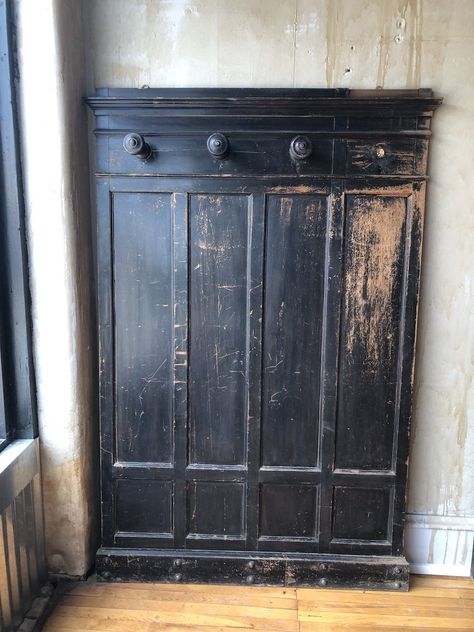 Pie Cabinet, Paneling Walls, Entryway Coat Hanger, Tuscan Walls, Black Painted Furniture, Hat Racks, Fireplace Cover, Vintage Coat Rack, Hanging Coat Rack