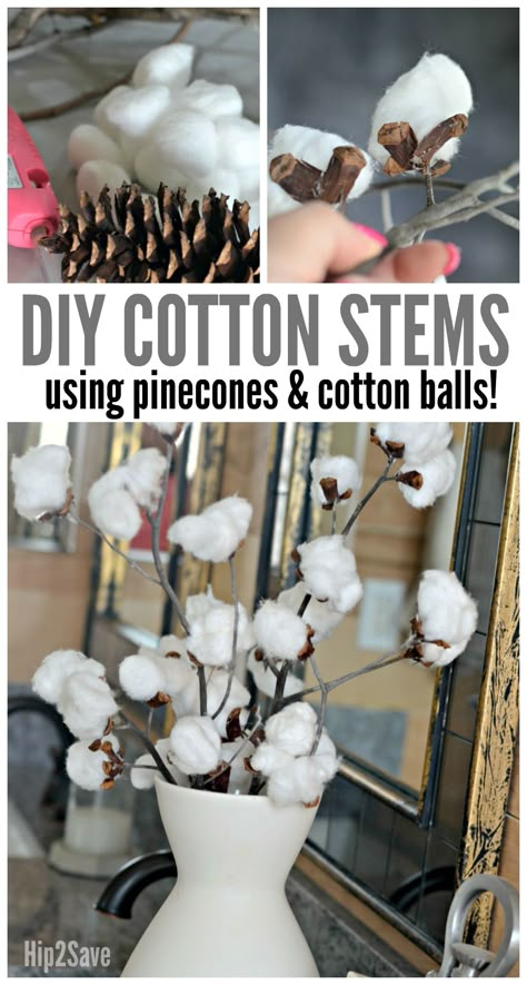 Do It Yourself Decoration, Diy Farmhouse Decoration, Farmhouse Chic Decor, Diy Hanging Shelves, Cotton Stems, Dollar Store Christmas, Farmhouse Decoration, Primitive Decorating Country, Cotton Balls