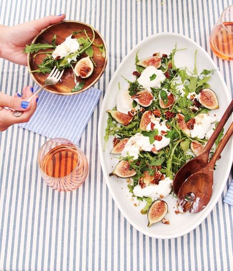 The Easiest Fig & Burrata Salad You'll Make All Summer Fig Burrata, Burrata Recipe, Arugula Salad Recipes, Burrata Salad, Camille Styles, Arugula Salad, Favorite Appetizers, 21 Day Fix, Tortellini