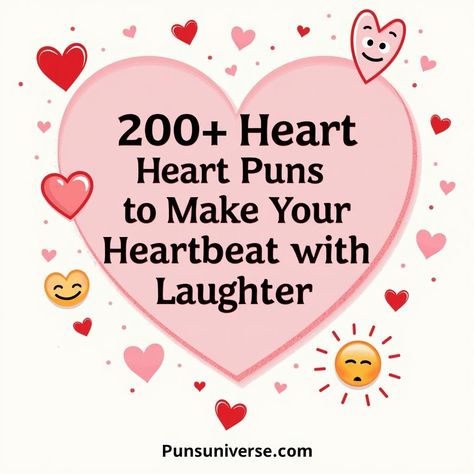 💖 Get ready to ❤️ giggle! Our collection of 200+ heart puns will make your heart skip a beat! Perfect for sharing with friends, sprucing up your love notes, or just pun-derful laughter therapy. Let these puns tug at your heartstrings and leave you in stitches! Check them out and pump up your humor! 😄 #puns #humor #funny #love #hearts Cardiology Humor, Snow Puns, Heart Puns, Beach Puns, Laughter Therapy, Plant Puns, My Heart Is Yours, I Love Heart, Key To My Heart