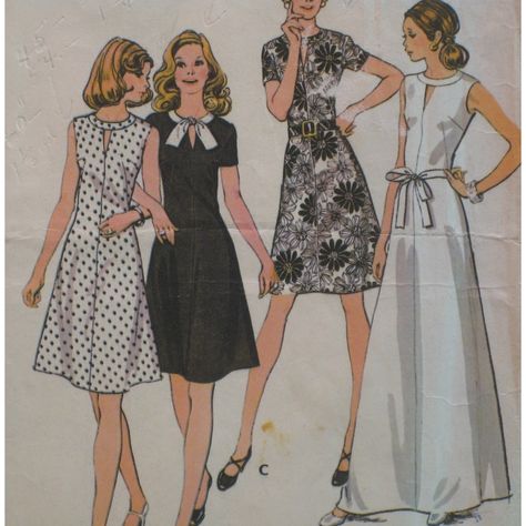 Keyhole Dress Pattern, Vintage Dresses 80s, Key Hole Neckline, 1970 Fashion, Vintage Evening Gowns, Flower Children, Retro Sewing Patterns, 1970's Fashion, 60s And 70s Fashion