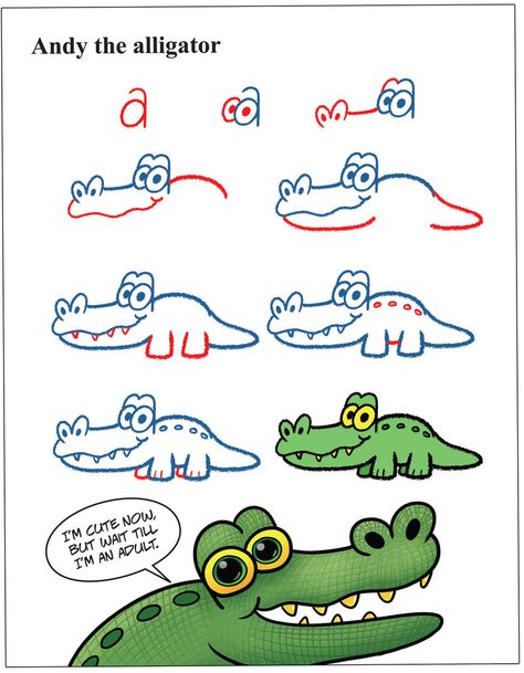 Easy Crocodile Drawing, How To Draw Alligator, How To Draw An Alligator, How To Draw Crocodile, How To Draw A Crocodile, Crocodile Drawing Simple, Alligator Drawing Easy, Crocodile Doodle, Simple Animal Doodles