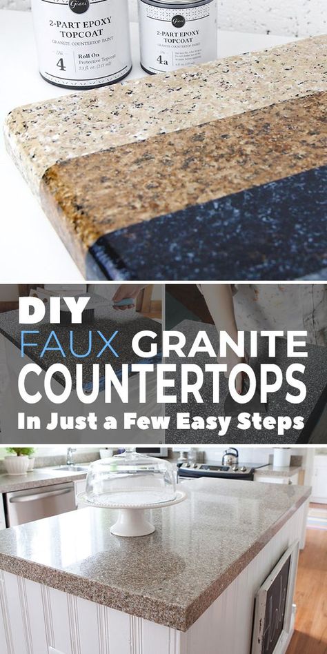 If you are looking for a way to makeover your counters without spending a huge chunk of your kids college fund, consider granite countertop paint. You can DIY faux granite countertops with just a few simple tools and a few easy steps. #diycountertops #countertops #fauxgranitecountertops #diyfauxgranitecountertops #diykitchenideas #diykitchenprojects #granitecountertops #diygranitecountertops Diy Granite Countertops, Faux Granite Countertops, Countertop Redo, Countertop Paint, Countertop Makeover, Happy Hollow, Painting Hacks, Faux Granite, Diy Kitchen Projects