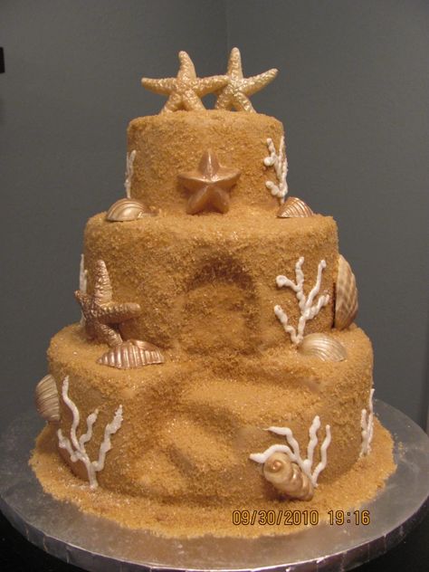 love this sandcastle cake! Sandcastle Cake, Sand Castle Cakes, Castle Birthday Cakes, Sand Cake, Sea Cakes, Beach Birthday Party, Luau Birthday Party, Beach Cakes, Castle Cake