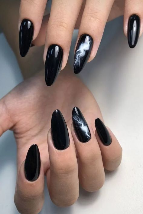 Top 28 Black Almond Nail Designs 2024: Elegance Meets Edgy Art Black Almond Nail Designs, Flash Nails, Almond Nail Designs, Edgy Art, Black Almond Nails, Modern Nail Art, August Nails, Natural Nail Designs, Romantic Nails