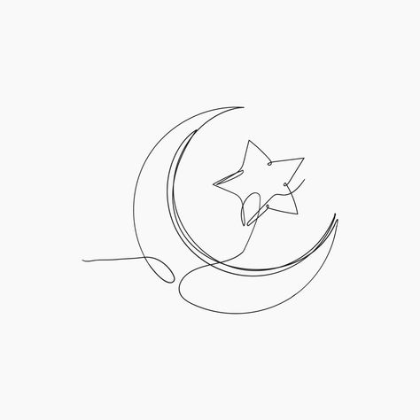 Moon Line Art Drawings, Moon Single Line Tattoo, Single Line Moon Tattoo, Moon And Stars Tattoo Designs For Women, One Line Moon Tattoo, Stella Luna Tattoo, Moon Line Art Tattoo, Drawing Moon And Stars, Line Art Stars