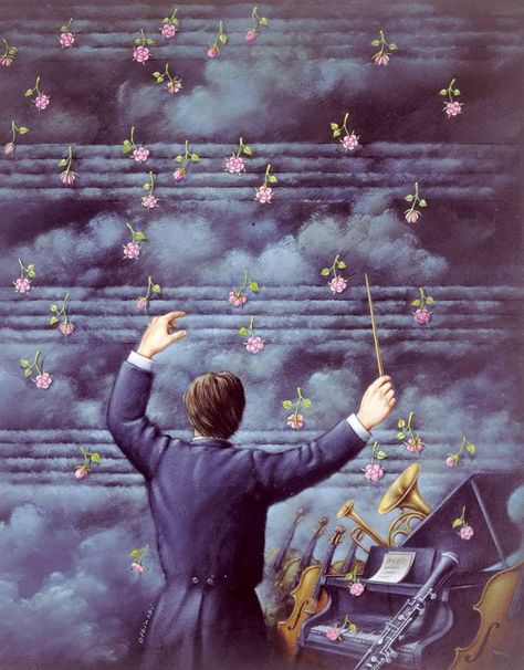 Art Painting Music, Rafal Olbinski, Witch Music, Surreal Art Painting, Painting Music, Great Comet Of 1812, Lino Art, Abstract Art Wallpaper, Surrealism Painting