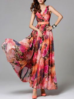 Floral Print Chiffon Maxi Dress, Red Floral Maxi Dress, Dresses Amazon, Boho Floral Maxi Dress, Short Dress White, Floral Print Chiffon, Bohemian Maxi Dress, Floral Dresses Long, فستان سهرة