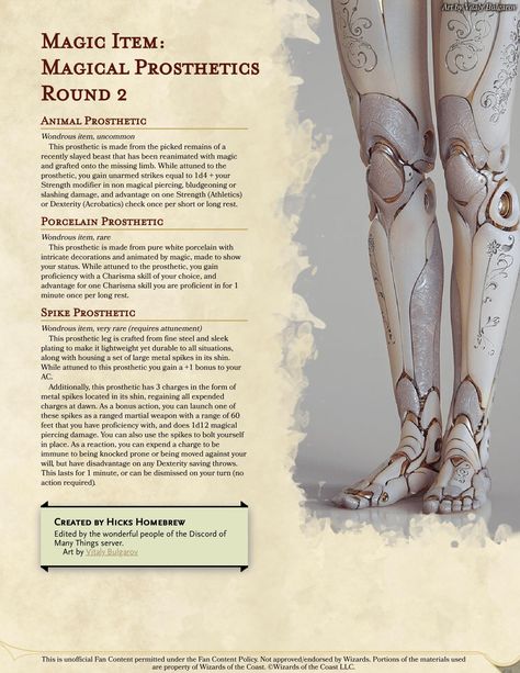 Dnd Character With Prosthetic, D&d 5e Magic Items, Artificer Ideas Dnd, Dnd Prosthetic Arm Item, Dnd Magic Items Homebrew Mask, D&d Magic Items Homebrew, D&d Items Homebrew, Magical Items Dnd, Dnd Prosthetic Arm