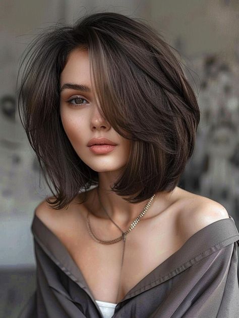 Chin-Length Haircuts for Women: Layers, Bangs, and Stylish Bobs Bob With Light Layers, Short Bob Haircut For Thick Hair, Chin Length Bob Fine Hair, Women Haircuts Short, Layered Bob Shoulder Length, Short Hair Chin Length, Bob Cut With Layers, Short Thick Hair Styles, Hair Styke