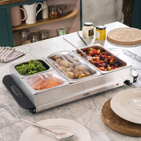 Cooks Professional 7.2-Litre Buffet Server Hotplate Food Warmer with 4 Removable Sections & Adjustable Temperature Control, 300W Buffet Warmer…. #food #catering Kitchen Appliance Set, Fried Breakfast, Buffet Server, Hot Food, Food Warmer, Chafing Dishes, Hot Plate, Warm Food, Buffet Food