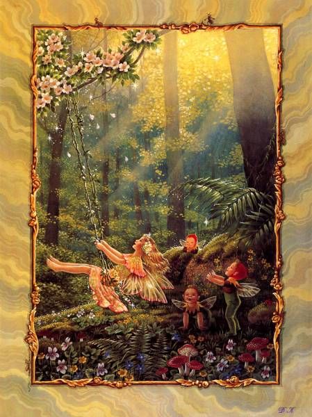 Fairy on Swing in Forest Shirley Barber Fairies, Andrea Barber, Shirley Barber, 동화 삽화, Fairy Paintings, Fairy Images, Fairy Folk, Fairy Illustration, Cicely Mary Barker