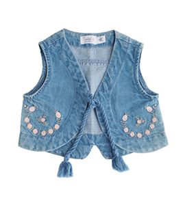 Tocoto Vintage, Vest Outfits For Women, Denim Waistcoat, Floral Vest, Fall Fashion Skirts, Floral Vests, Kids Dress Wear, Baby Frocks Designs