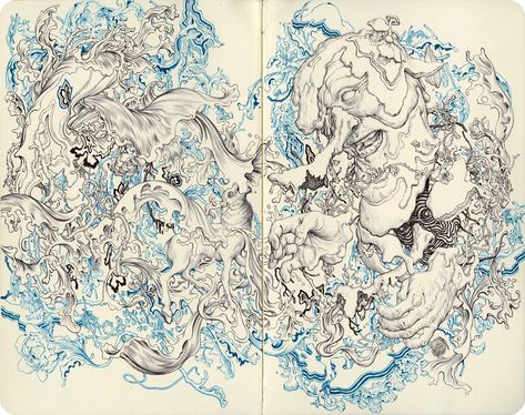 Mutilated Wave, James Jean Jean Sketch, Jean Drawing, Pat Perry, Creepy Images, James Jean, Sketchbook Drawings, Forest Art, Sketchbook Inspiration, Comic Book Artists