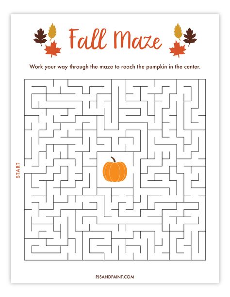 fall maze pjs and paint October School Age Activities, Fun Fall School Activities, Fall Homeschool Worksheets, Fall Hidden Pictures Printables Free, Fall Mazes For Kids, Fall Theme Activities For Kids, Fall Therapy Activities, Halloween Morning Work, Fall Worksheets For 4th Grade