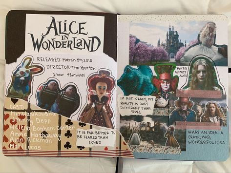 Movie Journal Aesthetic, Movie Review Journal Ideas, Film Journal Ideas, Tv Journal, Movie Scrapbook, Aesthetic Scrapbook, Wonderland Aesthetic, Movie Journal, Alice In Wonderland Aesthetic