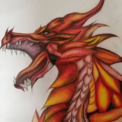 Colouring Pencils Dragon Drawing Colored Pencil, Dragon Drawing Tattoo, Red Dragon Drawing, Drawing Tattoo Ideas, Dragon Inspiration, Colored Pencil Artwork Ideas, Drawing Colored Pencil, Realistic Dragon, Chinese Dragons