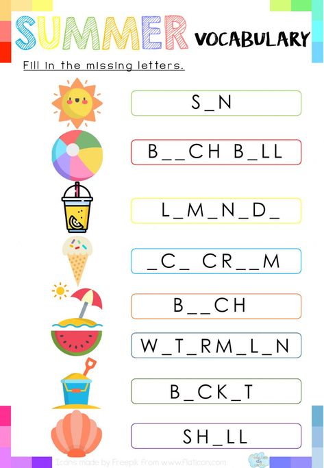 Summer Worksheets For 2nd Grade, Summer Vocabulary Worksheet, Summer Vocabulary For Kids, Summer Holidays Worksheet, Summer Worksheets For Kids, Summer Vocabulary, Summer Bingo, Worksheets For Class 1, Homework Worksheets