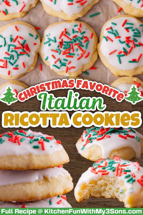 These Ricotta Cookies are irresistibly soft, tender, and packed with flavor, making them perfect for the holidays or any occasion throughout the year. The ricotta cheese lends a rich, moist texture, while the vanilla icing adds a delicate sweetness that takes these cookies to the next level. Easy to make and even easier to enjoy. Lemon Ricotta Christmas Cookies, Cherry Ricotta Cookies, Italian Sour Cream Cookies, Christmas Ricotta Cookies, Authentic Italian Ricotta Cookies, Easy Recipes Using Ricotta Cheese, Anisette Cookies Italian, Ricotta Almond Pillows, Ricotta Cookies Italian