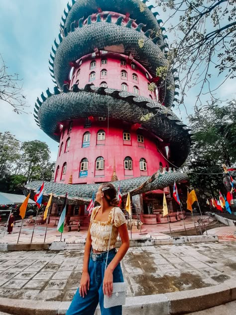 Wat Samphran Dragon Temple Bangkok Wat Samphran Temple, Bangkok Photo Ideas, Thailand Poses, Wat Samphran, Bangkok Bucket List, Bangkok Outfit, Bangkok Photos, Thailand Pictures, Thailand Guide