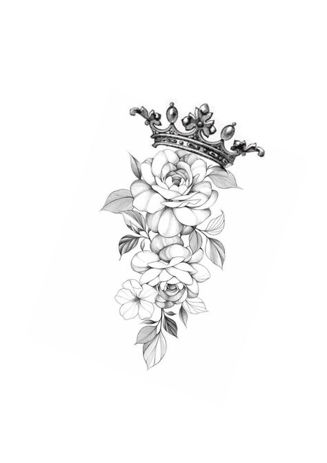 Crown Roses Tattoo, Tattoos With Crowns For Women, Crown Tattoo With Flowers, Flower Crown Tattoo Ideas, Crown And Flower Tattoo, Crown Flower Tattoo, Crown Rose Tattoo, Crown And Flowers Tattoo, Crown And Roses Tattoo