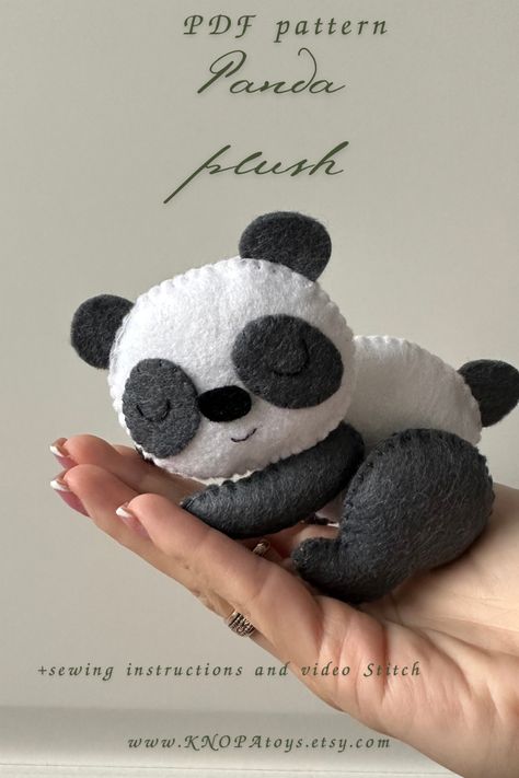 Panda plush felt pdf pattern, sewing instruction and 4 video stitch that will help beginners learn to sew. Panda Bear -12 cm. #pandaplush pattern how to felt tutorial felt craft #feltsewing felting for beginners handmade decoration panda ornament felting tutorial baby fox plush felt woodland baby mobile beginner cute ornament #felttoy pattern animals handcraft plush #feltpattern ornament craft tutorial woodland creature felt pattern tutorial #handmade gift, baby nursery decorations crib mobile Panda Crafts, Felt Patterns Free, Felt Panda, Felting For Beginners, Panda Ornament, Diy Felt Animals, Felt Tutorial, Felt Woodland, Felt Animal Pattern