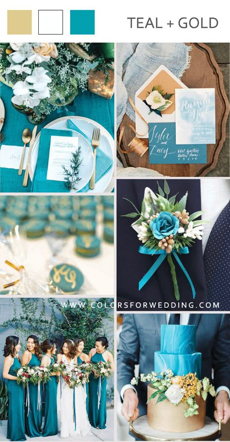 teal and Gold june wedding color palettes ideas Teal Boutonniere, Light Teal Wedding, Teal And Gold Wedding, Teal Gold Wedding, Goddess Juno, Turquoise Wedding Theme, June Wedding Colors, Teal Wedding Theme, Teal Blue Weddings