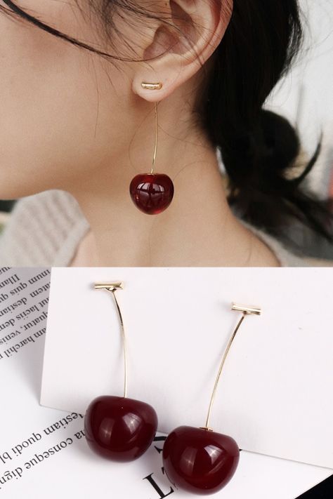 When The Going Gets Tough, The Tough Get New European And American Fruit Fashion Long Ear Nail Temperament Cherry Cherry Earrings Lady Earrings. Ear Bar, Travel Inspired Jewelry, Cherry Drop Earrings, Jewellery Photography, Cherry Earrings, Cherry Fruit, Fruit Earrings, Statement Drop Earrings, Cherry Bomb