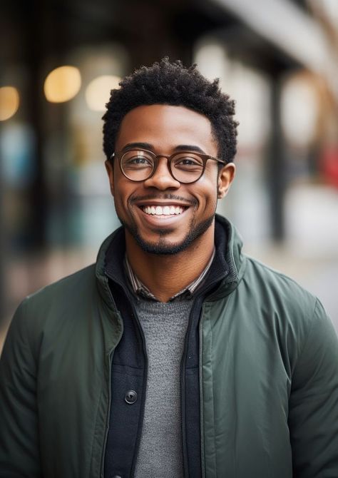 Happy millennial african american man in glasses portrait adult smile. | free image by rawpixel.com / Boom Mens Dating Profile Pictures, Men Profile Picture Ideas, Male Models Poses Photo Shoots, Specs For Men, Black Man With Glasses, Profile Poses, Male Headshot Poses, Portrait Glasses, Men Headshots