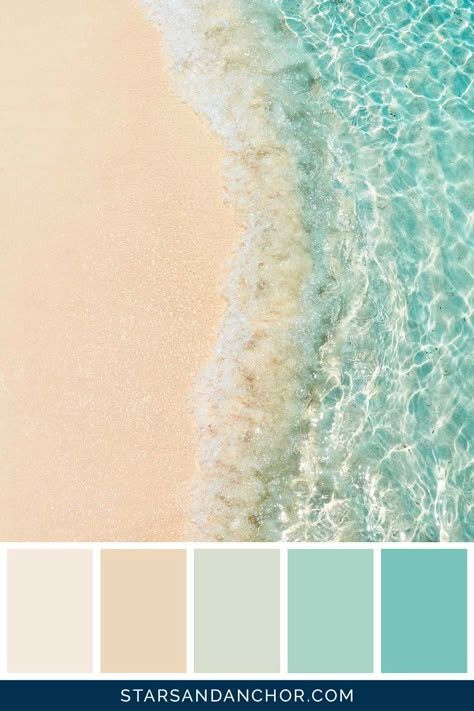 These Are the Perfect Beach Color Palettes, and Here’s How You Can Use Them - Stars & Anchor Spa Color Palette Spas Colour Schemes, Beach Wedding Color Palette, Beach Color Palette, Beach Paint Colors, Beach Wedding Colors Schemes, Beach Palette, Vibe Bathroom, Paint Curtains, Coastal Color Scheme